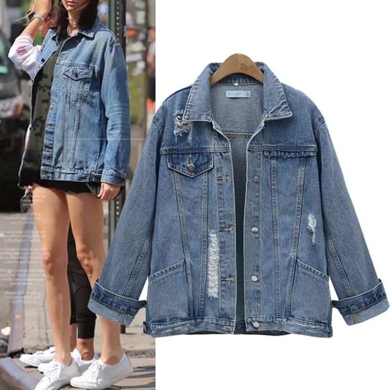 

Western Style 2019 Autumn Clothing New Style Large Size Dress Fat Mm Loose-Fit with Holes Jeans Coat Tops