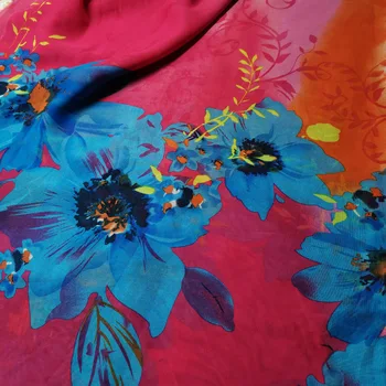 

On Sale 5 Yards Chiffon Dress Fabric 75D Chiffon Soft Location Printed Floral Scarf Tissue Sewing Fabric