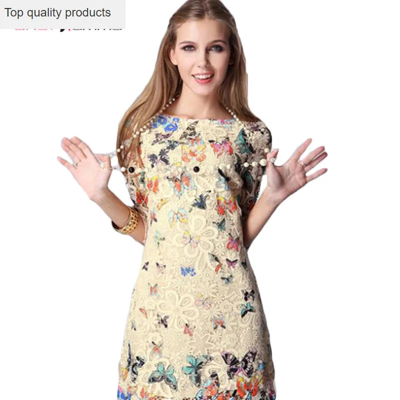 Butterfly Lace Dress Slim Elegant Women Dresses 2020 New Spring Summer Large Size Harf-sleeve Sweet Girl LH678 | Женская одежда
