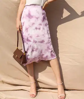 

Dream tie-dye printed 100% silk women fishtail skirt 2020 spring summer new fashion wild temperament lady midi skirt