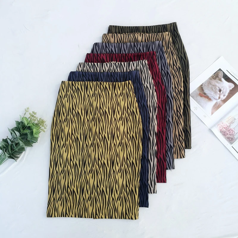 

Sexy Split High Waist Skirts Ladies Pack Hip Zipper Skirts Zebra Striped Suede Female Print Skirt 2019 Fashion Pencil Skirts