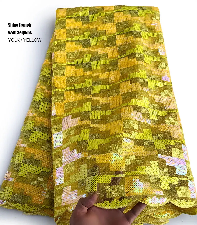 5 ярдов Желток Желтый Блестящий Африканский французский кружевной тюль ткань нигерийская Гана швейная одежда с блестками Высокое качество