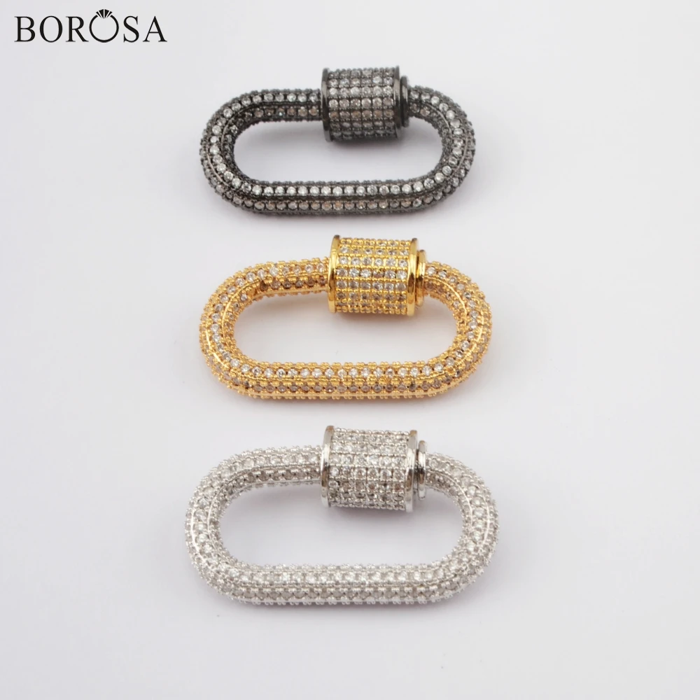 

BOROSA New Screw Metal Clasp Crystal Zirconia Oval Charms Clasp Spiral Gold Color Hook Clasp Accessories for Necklace WX1307