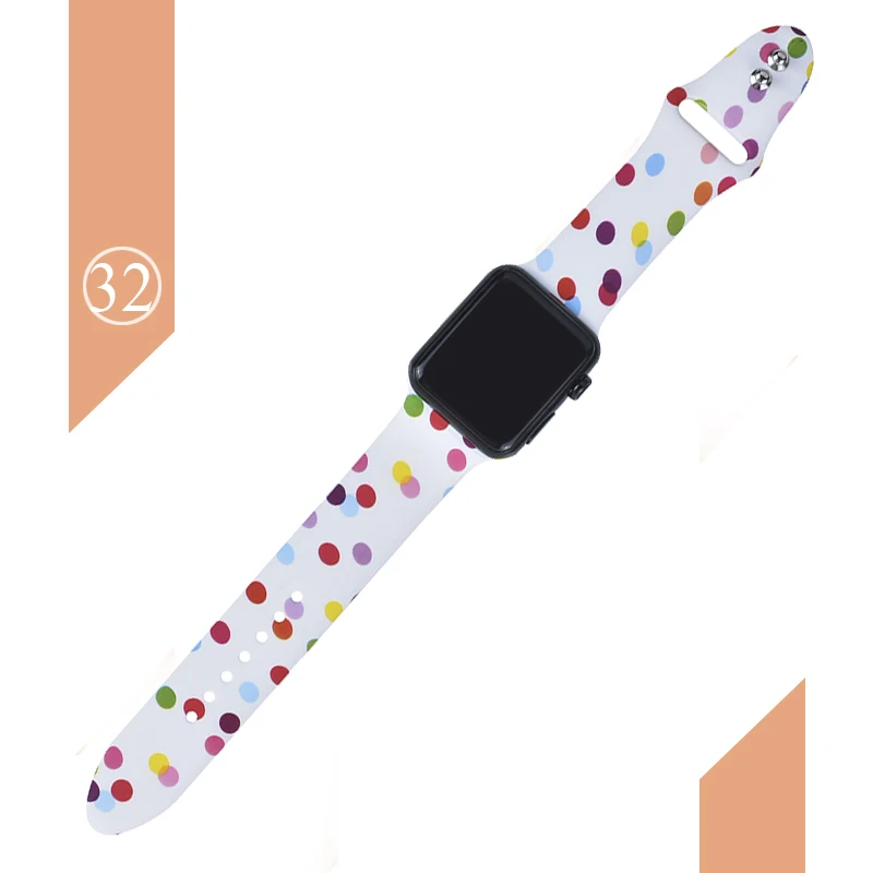 С цветочным узором ремешок для наручных часов Apple Watch 5 4 3 2 1 38/40 мм/42 44 мм мягкий печатным рисунком разноцветных силиконовых спортивный ремешок для наручных часов Iwatch, 4 Для женщин детей - Цвет ремешка: Color 32