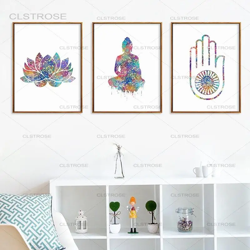 

Abstract Watercolor Buddha Statue Canvas Painting Colorful Lotus Zen Painting Modern Style Home Living Room Decoration Wall Art