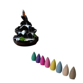 

1Pcs Aromatherapy Stove & 100Pcs Scented Pagoda : Incense Burner Glaze Ceramic Cone Burner Incense Reflux Incense Cones Aromathe