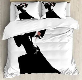 

Girls Duvet Cover Set Man and Woman Partners Romantic Dance Tango Waltz Love Rhythm Music Art Bedding Set Black White