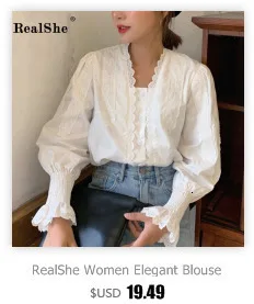RealShe 2019 Демисезонный Для женщин женские длинные с рукавом-фонариком свободные блузки Бандаж с v-образным вырезом Асимметричный Для женщин s