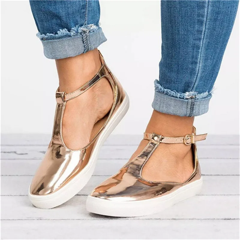 

2019 Summer Women Shoes Vintage Solid Loafers Shoes Round Toe Platform Flat Buckle Strap Casual Shoes Female Single Shoes