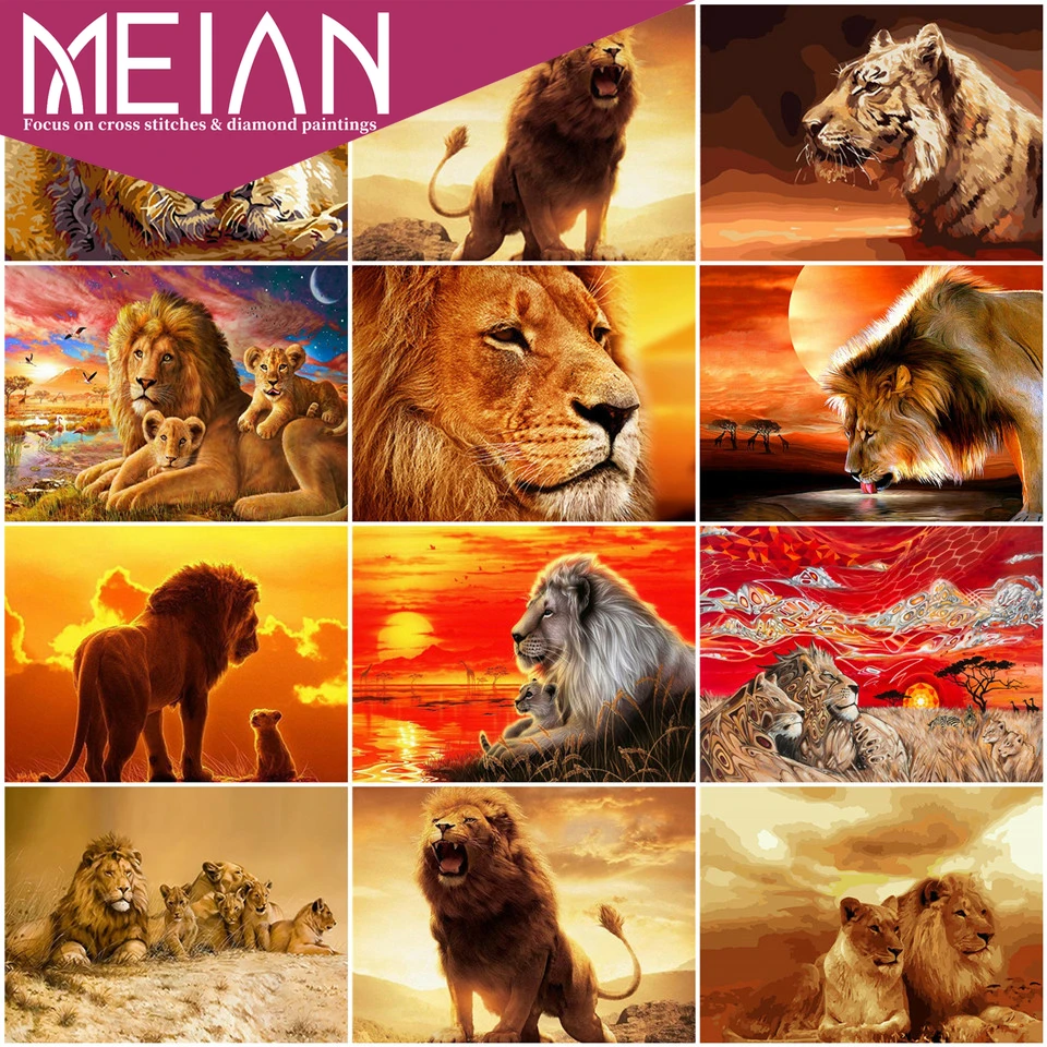 2020 Meian Lion 5D DIY Алмазная картина мозаика Лев ручной работы подарок полная дрель