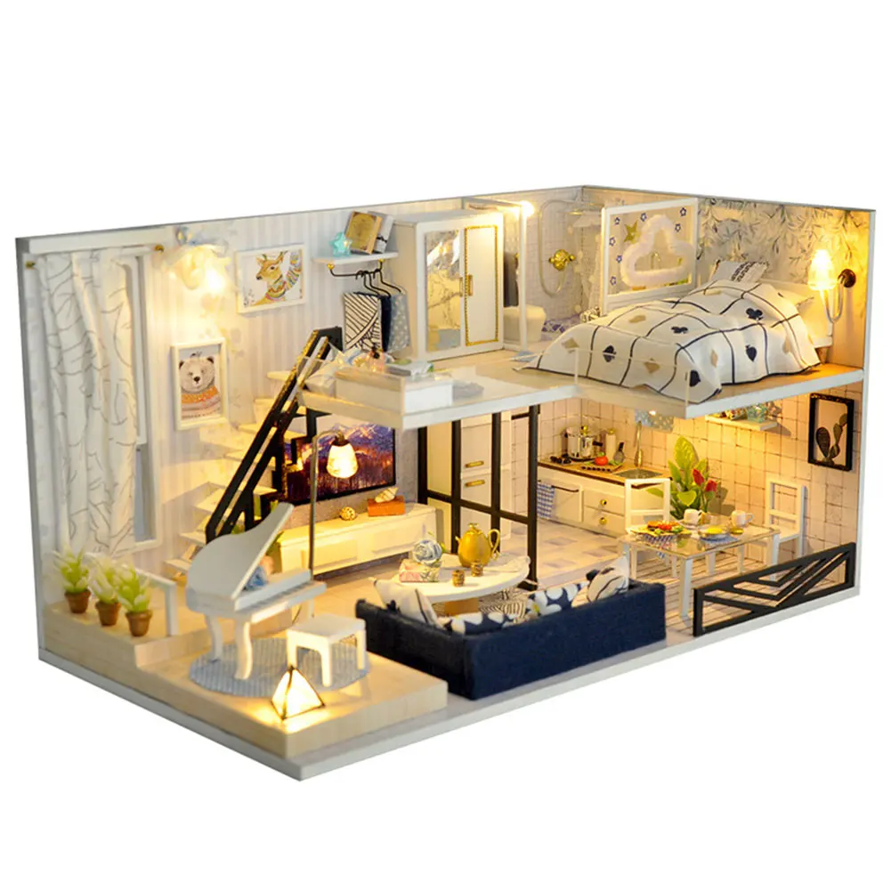 

Birthday Gift Wooden Miniature Children LED Light Furniture 3D Doll House Handmade DIY Assembling Toys Kit