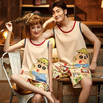 

Pajamas New Style Couples Summer Sleeveless Cartoon Cute Men And Women Thin Cotton Homewear Set Home Wear