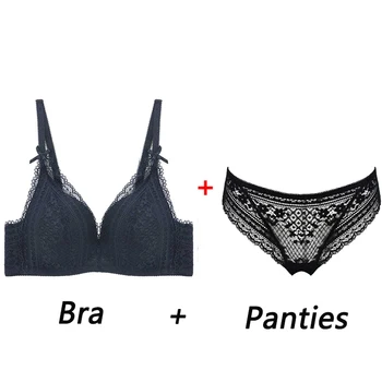 

E lovegirl Sexy Bra Set Black Deep V Push Up Bras Underwear Women Intimates Thick Pad Lingerie Sexy Hollow-out Panty Sets