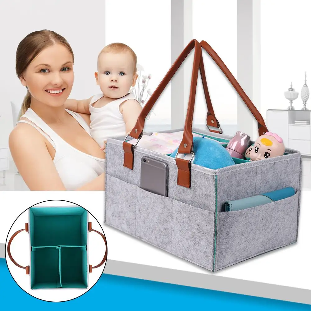  Gray Multipurpose Felt Maternity Diaper Tote Bag Portable Detachable Folding Diaper Toy Storage Bag