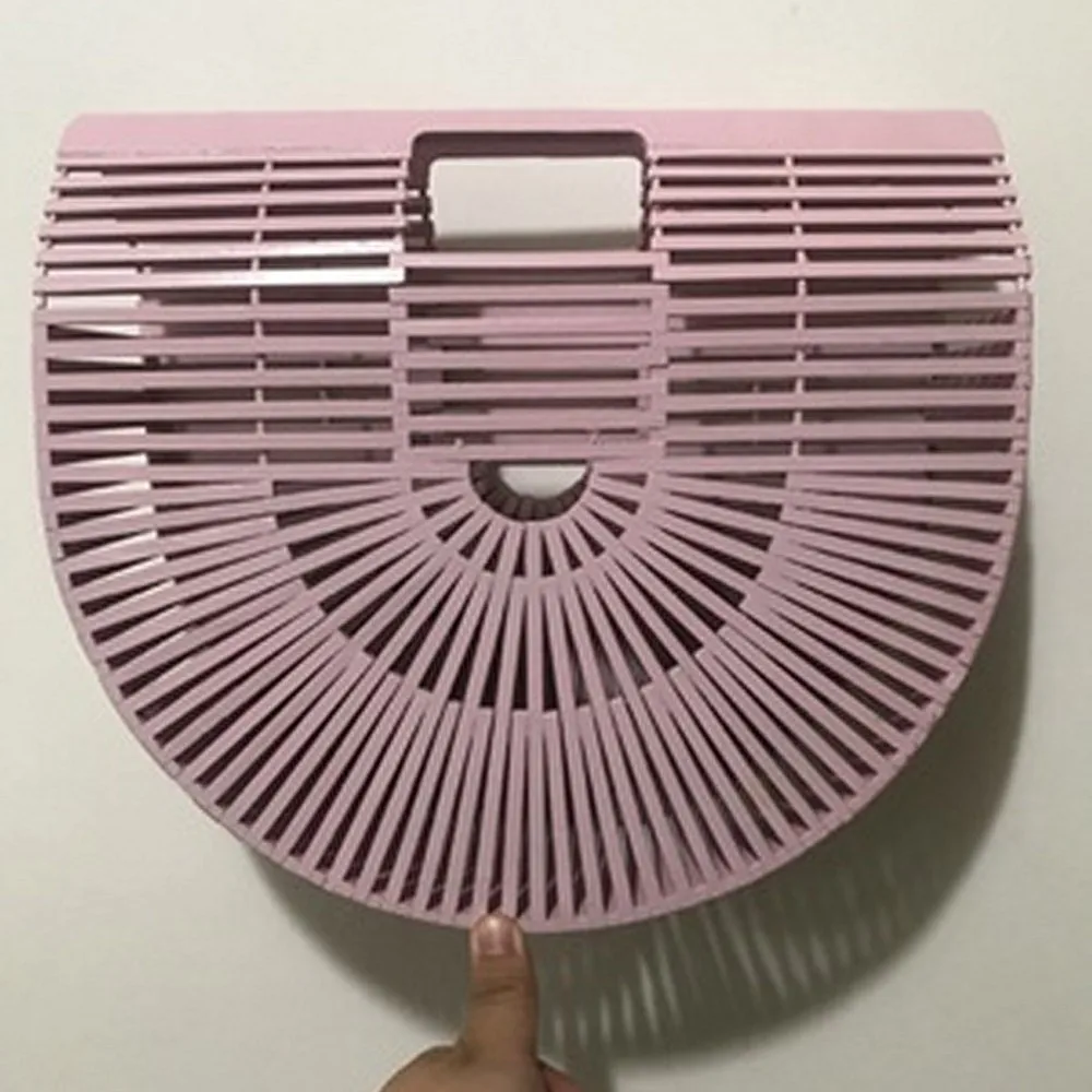 pink (large) Женские сумки бамбуковые сплетенные сумки выдалбливают ручной работы сумки модные квадратные летние пляжные сумки женские деревянные для сумок женская сумка с ручкой сверху - Цвет: pink (large)