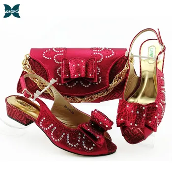 

Latest Italian Design Low Heels Women Pumps with Purse African Ladies Shoes and Bag Set in Red Color for Party and wedding
