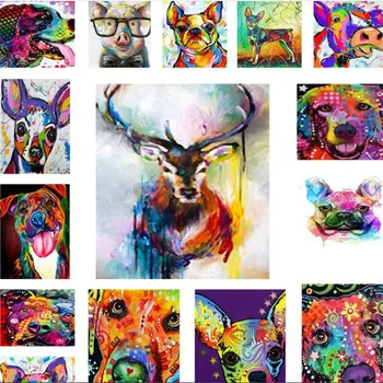 

2020 DIY Framed Oil Painting By Numbers Animal Dog Pig Cow Temple Pictures Canvas Painting Wall Art Home Decor