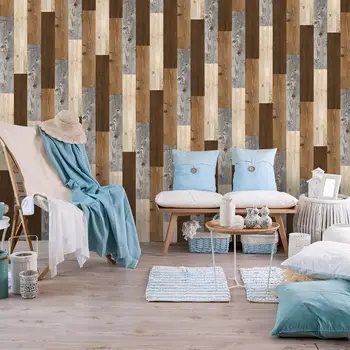 

New Stereo 3d Wood Wall Floor Stickers Wallpaper Self-adhesive Bedroom Living Room TV Background Wall Decoration