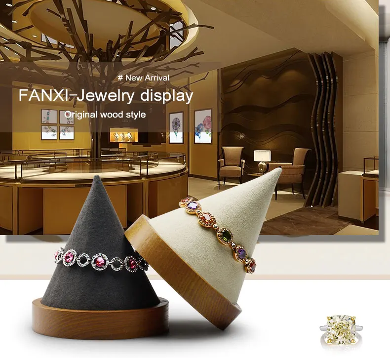 FANXI 2 шт твердый деревянный браслет дисплей с круглым дном микроволокно, ювелирные украшения держатель ювелирные изделия Органайзер для витрины