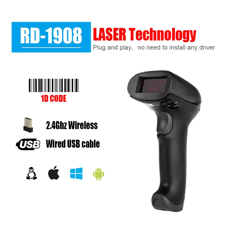 Handheld Wired USB Wireless Bluetooth Barcode Scanner 1D 2D QR PDF417 Bar Code Reader for IOS Android Ipad Computer POS Terminal cam scanner Scanners