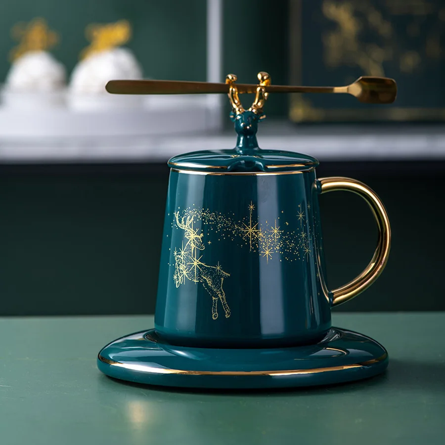 Креативная Европейская керамическая чашка кофейная чашка блюдце многоразовая кофейная чашка с крышкой фарфоровые китайские многоразовые чашки с крышками золото HH50BD