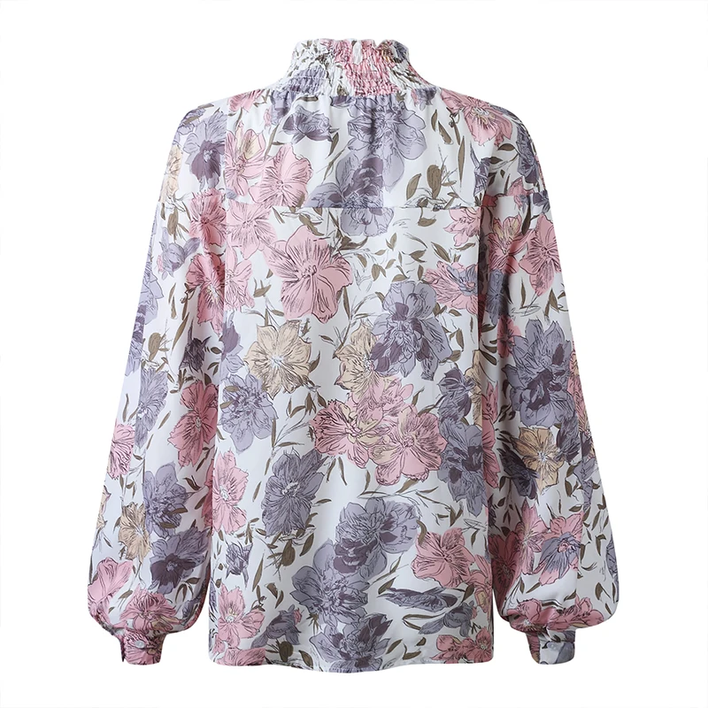 Модные блузы с цветочным рисунком и пышными рукавами для женщин, шифоновая блуза в стиле бохо для офиса, женские рубашки с цветочным принтом, Женская туника, блуза-рубашка