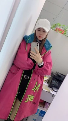 Harajuku модная стеганая хлопковая джинсовая куртка женская новая Корейская популярная цветная овечья шерсть шляпа с принтом граффити Длинная ветровка f2700