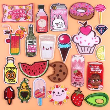 

PRAJNA Cake Candy Fruit Badge Clothes Embroidery Patch for Clothing Cute Cartoon Patch Iron-on BABY Clothing Stickers Stripe DIY
