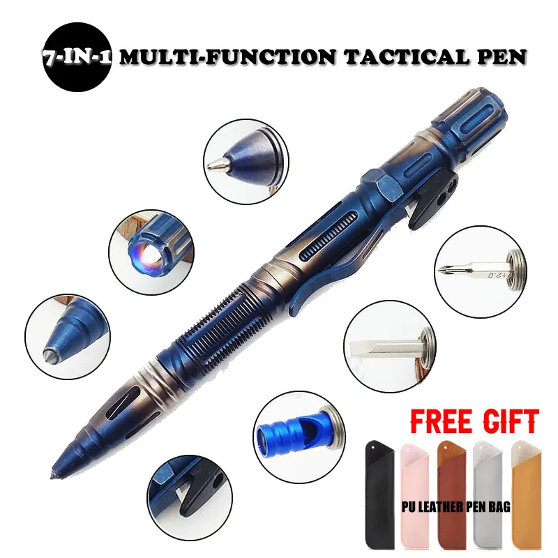 Multi-Function Portable Outdoor Survival Tactical Pen Self Defense Flashlight Emergency Glass Breaker Screwdriver EDC Tool afbeelding