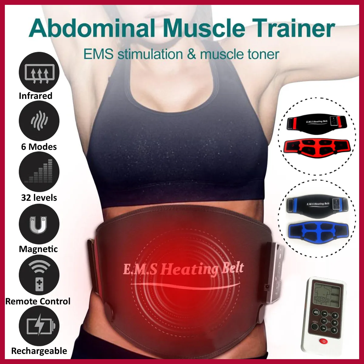 

Slimming Massage Belt Heat Electric Pulses Tone Abdominal Muscle Stimulator EMS Acupuncture Tens Physiotherapy Myostimulator