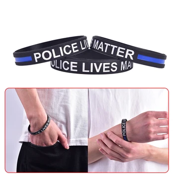 

Fashion Style Police Lives Matter Wristband Black Thin Blue Line Rubber Bracelet