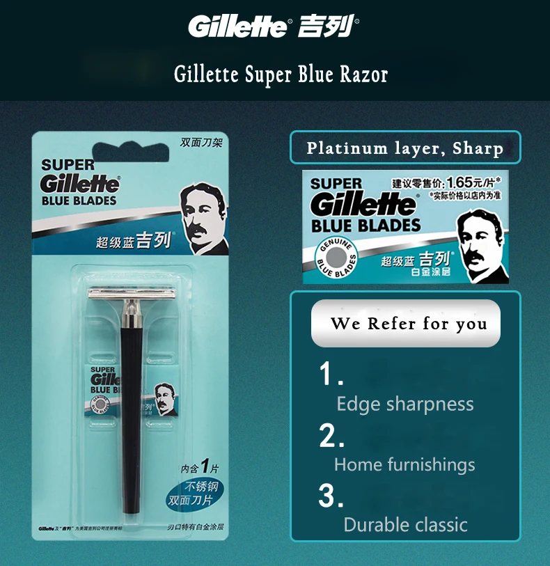 Gillette Super Blue Shaving Razor For Men Knife 1 Holder With 1 Blade Authentic Safety Razors for Men Shaving