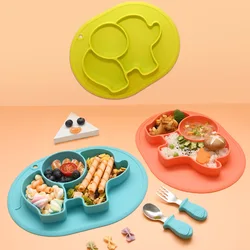 Baby Elephant Silicone Divided Dinner Plate Integrated Strong Suction Children's Dinner Plate Mat Eating Dinner Plate