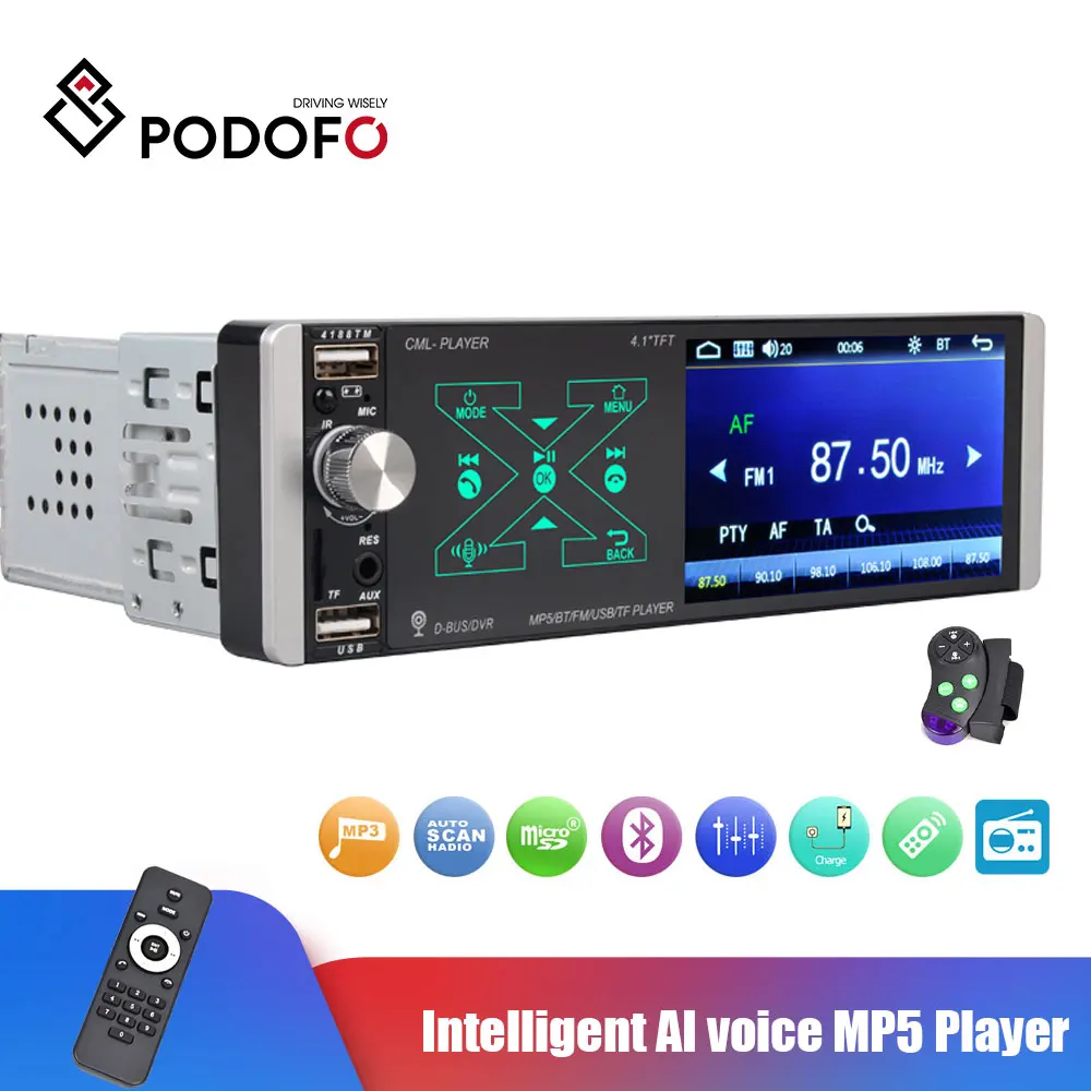 Автомагнитола Podofo 1 Din стерео аудио RDS интеллектуальный AI voice MP5 видеоплеер USB MP3 TF