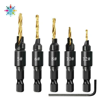 

5Pcs Countersink Drill Bit Set 1/4'' Hex Shank HSS Woodworking Pilot Screw Holes TLSM