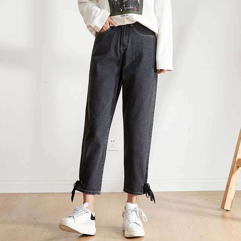 Женские неэластичные джинсы LEIJIJEANS, свободные повседневные черные и серые мытые джинсы с высокой посадкой, новая модель 9149 большого размера - Цвет: gray 9149