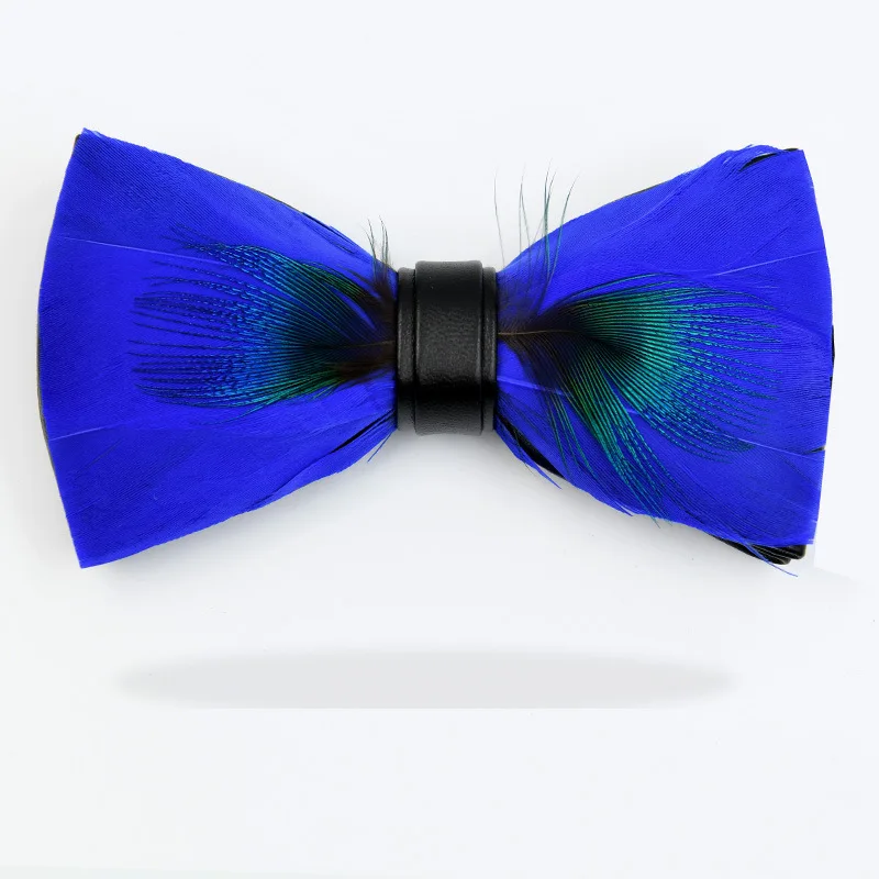 Уникальный оригинальный галстук-бабочка с птицами и голубыми перьями