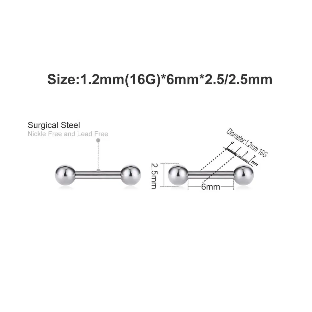 2шт Нержавеющая сталь нос ухо пирсинг для пупка мочка Спираль пирсинг хряща нариз серьги-гвоздики штанга унисекс ювелирные изделия для тела - Окраска металла: 1.2mm 16G-6mm-2.5mm
