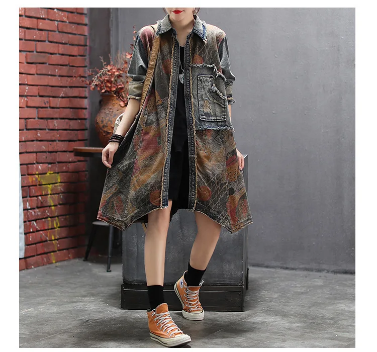 Max LuLu Осенняя модная Корейская женская одежда в стиле панк длинная уличная женская джинсовая куртка с принтом винтажная ветровка плюс размер