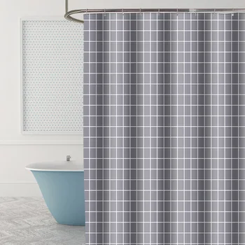 

Shower Curtain, Bathroom Curtains-Grey,Plaid,Water Proof,Cloth Fabric Decor