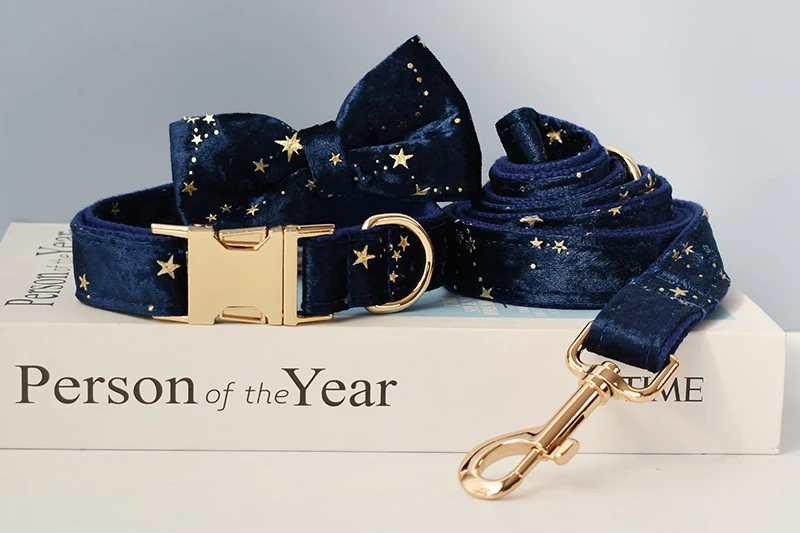 Blue Collar personalisierter hochwertiger Samtstoff für kleine, mittelgroße und große Hunde, individuelle Metallteile, Haustierzubehör Star 02 – Detail 8