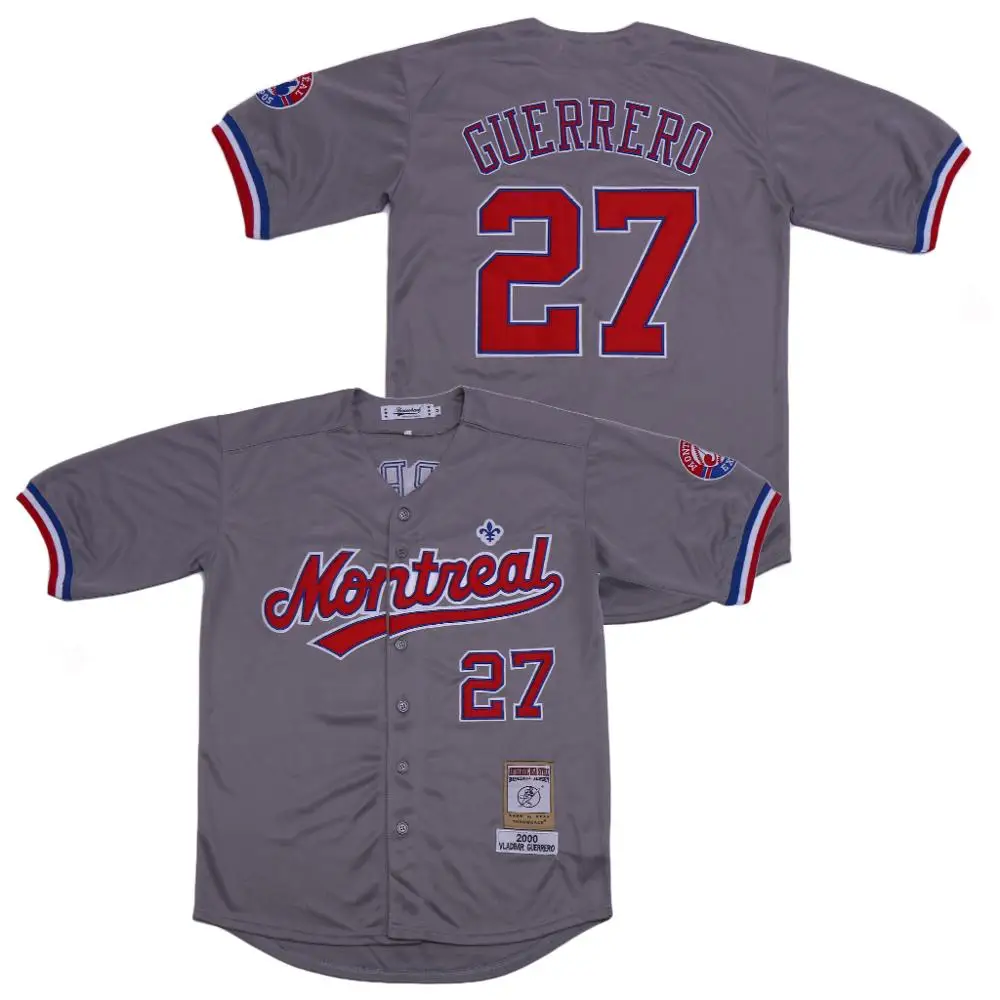 Спортивный костюм Джерси Монреаль Бейсбольная Футболка 27 Vladimir Guerrero цвет СЕРЫЙ Технология вышивки Размер S-XXXL - Цвет: As Photo