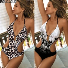 Сексуальный цельный купальник с принтом, женская одежда для плавания с глубоким v-образным вырезом, купальник с открытой спиной, монокини, пляжная одежда, купальник с высокой посадкой