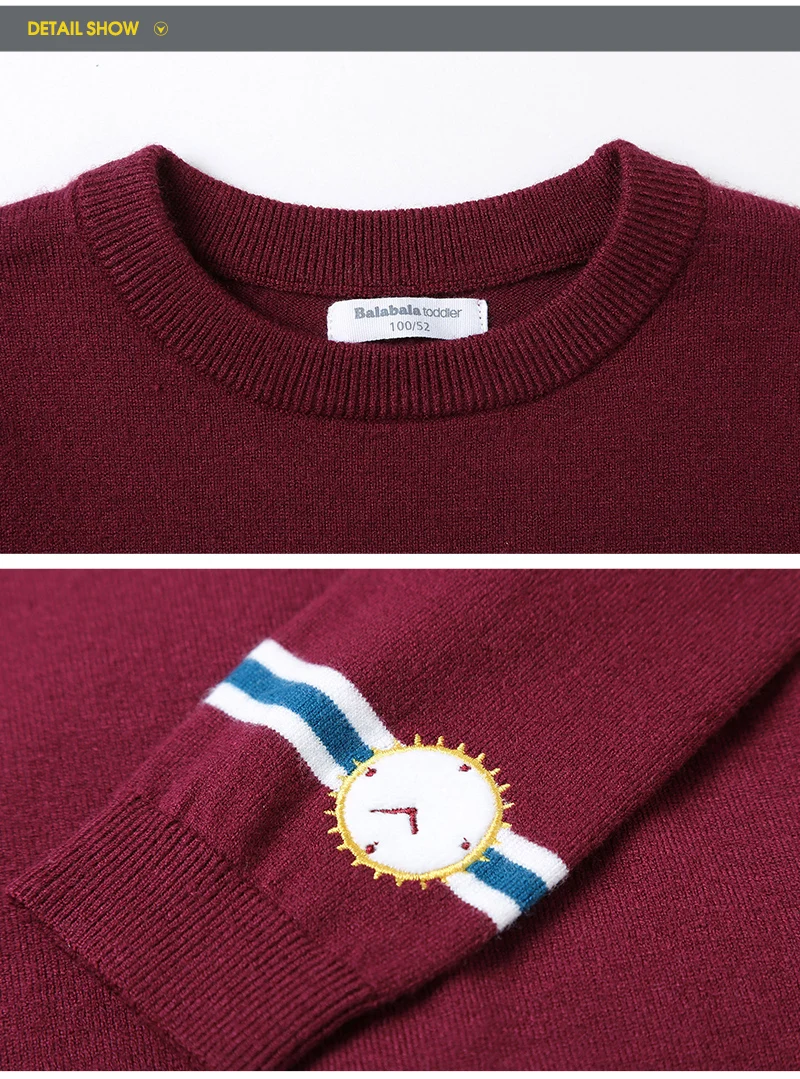 Balabala/пуловер для маленьких мальчиков, свитер вязаный свитер в рубчик, поддельные часы, аппликация на манжетах, детские зимние топы для мальчиков