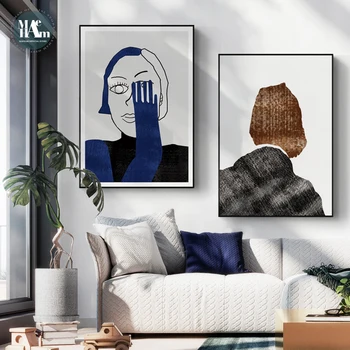

Abstract blue figures Wall Art Canvas Painting geometric lines Print Poster Wall Picture for Living Room Nordic Decor