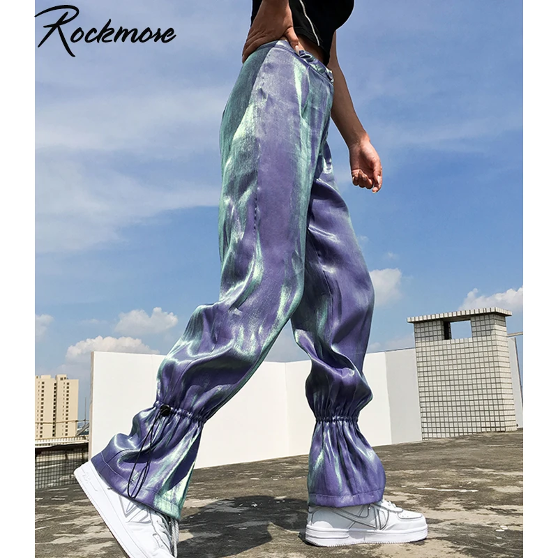

Rockmore Lurex Reflective Drawstring Flare Pants Women High Waist Trousers Streetwear Wide Leg Pants Plus Size Femme Fall Winter