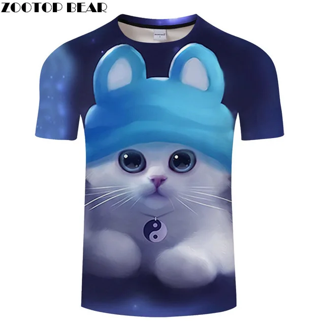 Праздничная футболка с 3D принтом кота, Мужская футболка для путешествий, праздничная футболка, летняя футболка с коротким рукавом, Молодежная Футболка с принтом «зверомедвежонок», Новинка - Цвет: TXKH3149