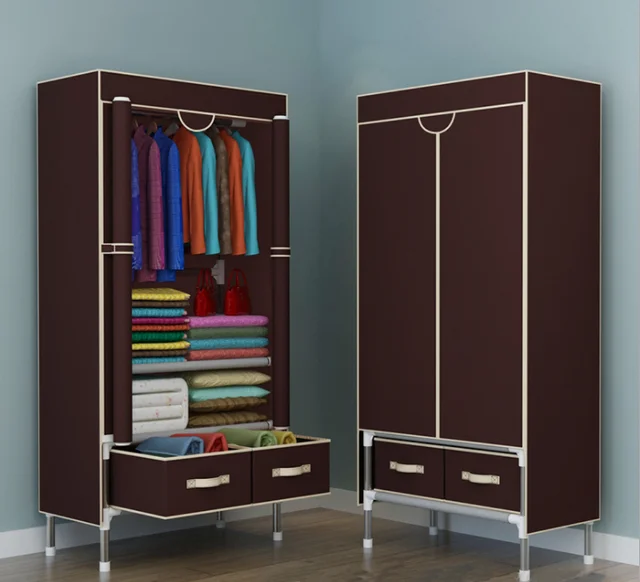 Non-Woven Fabrics Wardrobe Coffee Fabric Closet Portable Folding Dust-proof Waterproof Storage Cabinet Bedroom Home Furniture 2  90x45x170cm
