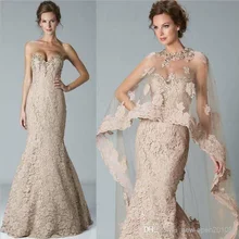 

2018 Elegant Mermaid Sweetheart Lace Crystal Shawl Bolero Wrap Jacket Floor Length Prom Evening Mother of the Bride Dresses