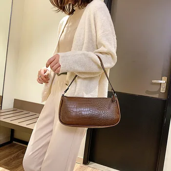 

Crocodile Pattern Vintage Leather Shoulder Bags For Women 2020 Small Cell Phone Handbags and Purses Female Simple Totes Handbag